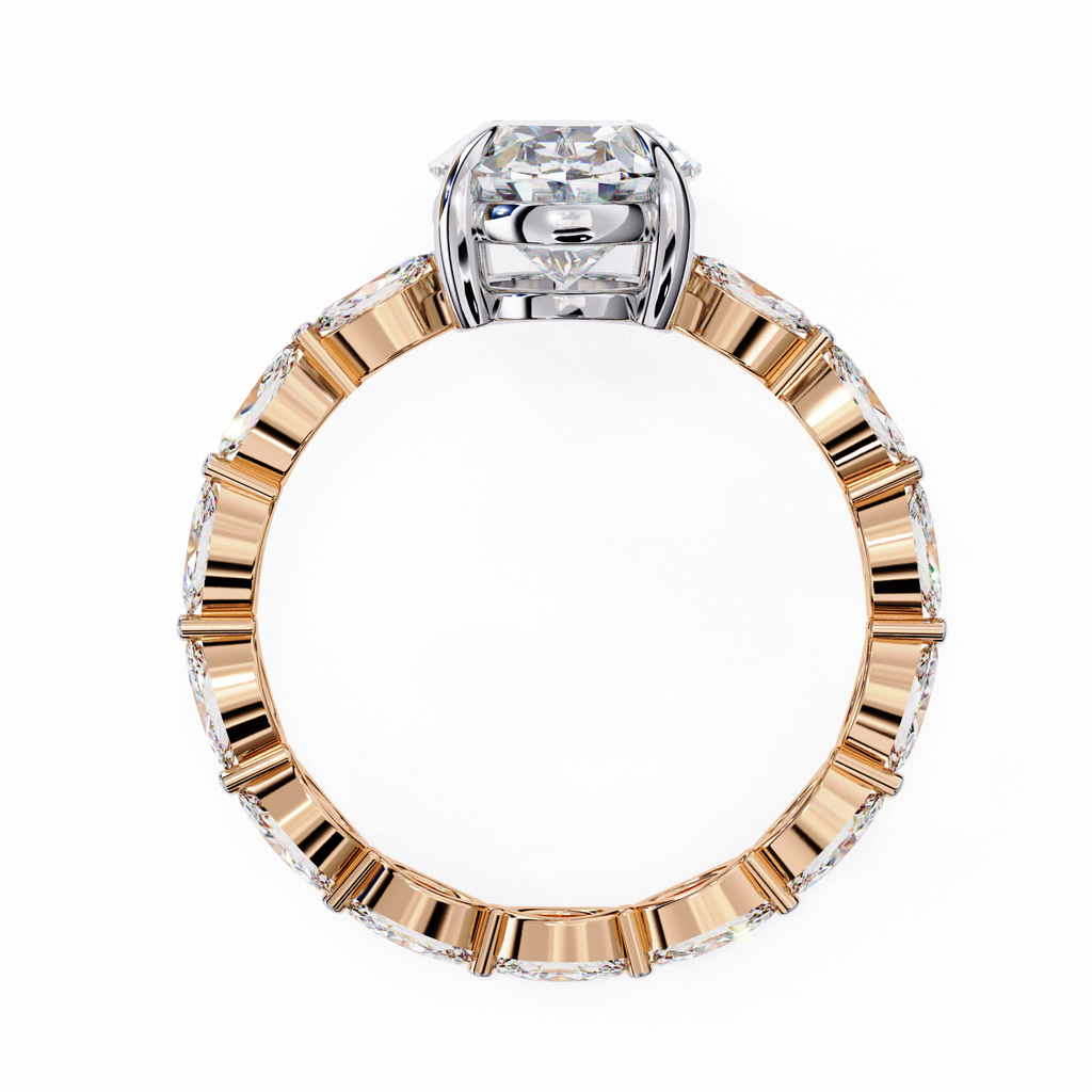 Rose Gold Oval Cut Diamond Ring with Marquise Eternity Band
