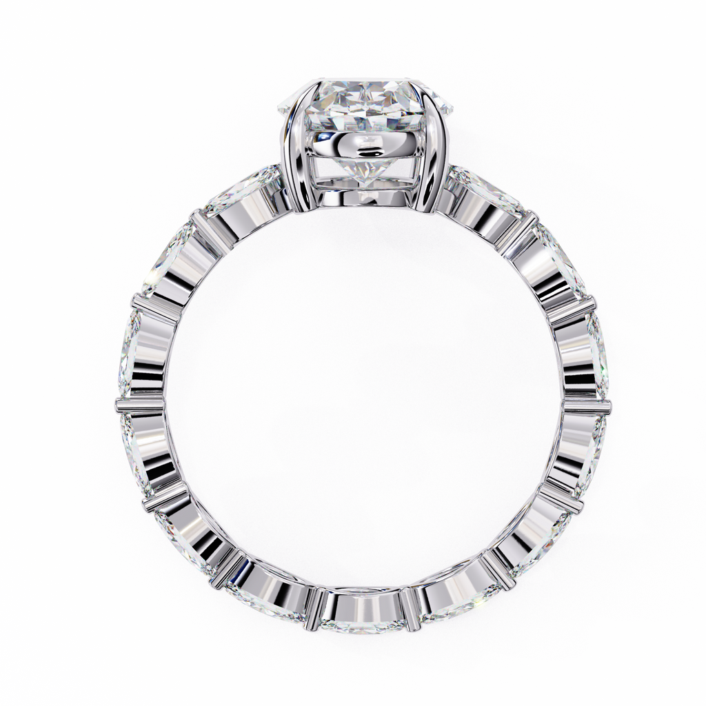 White Gold Oval Cut Diamond Ring with Marquise Eternity Accents