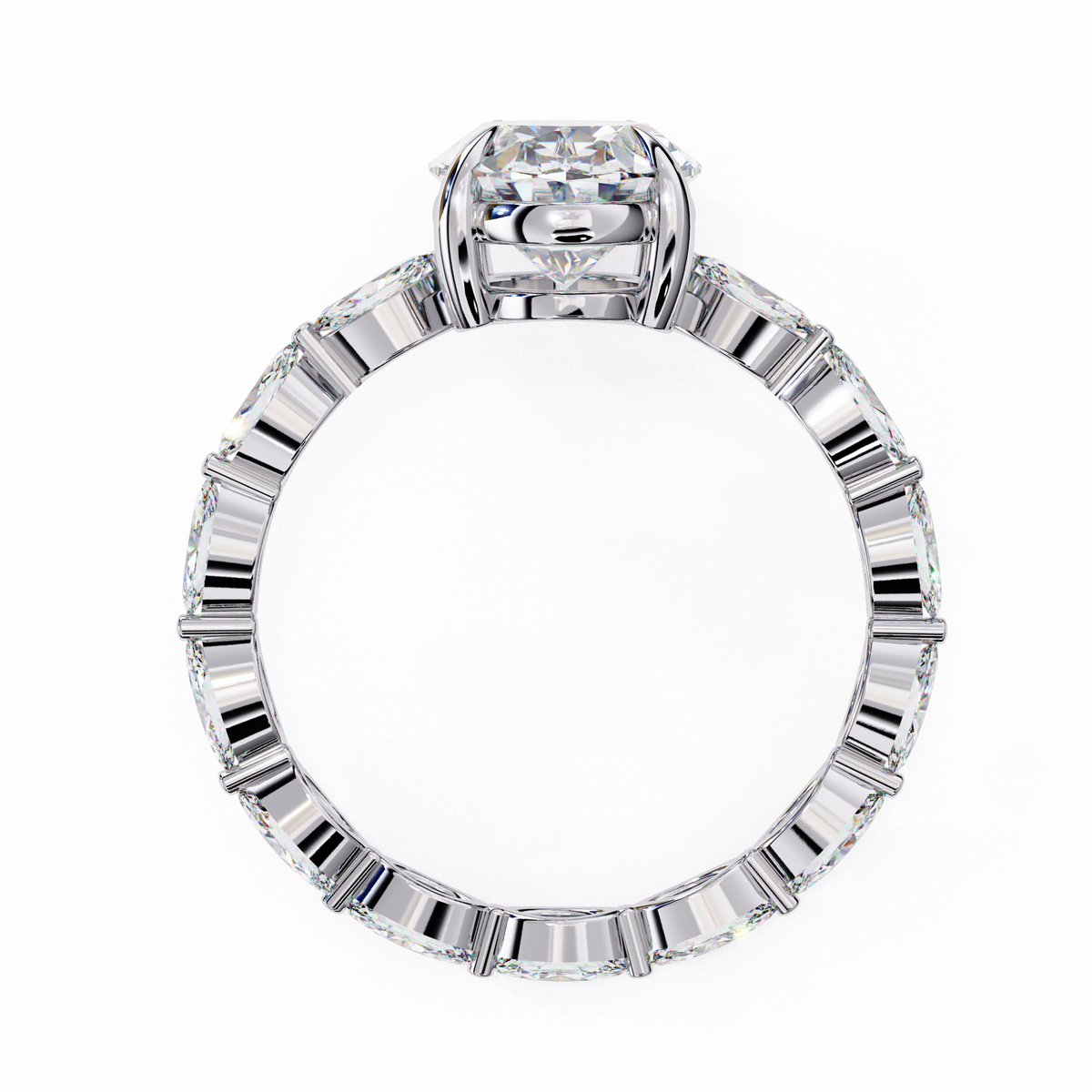 White Gold Oval Cut Diamond Ring with Marquise Eternity Accents