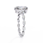 White Gold Oval Cut Diamond Ring with Marquise Eternity Accents