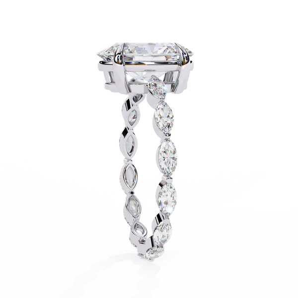 White Gold Oval Cut Diamond Ring with Marquise Eternity Accents