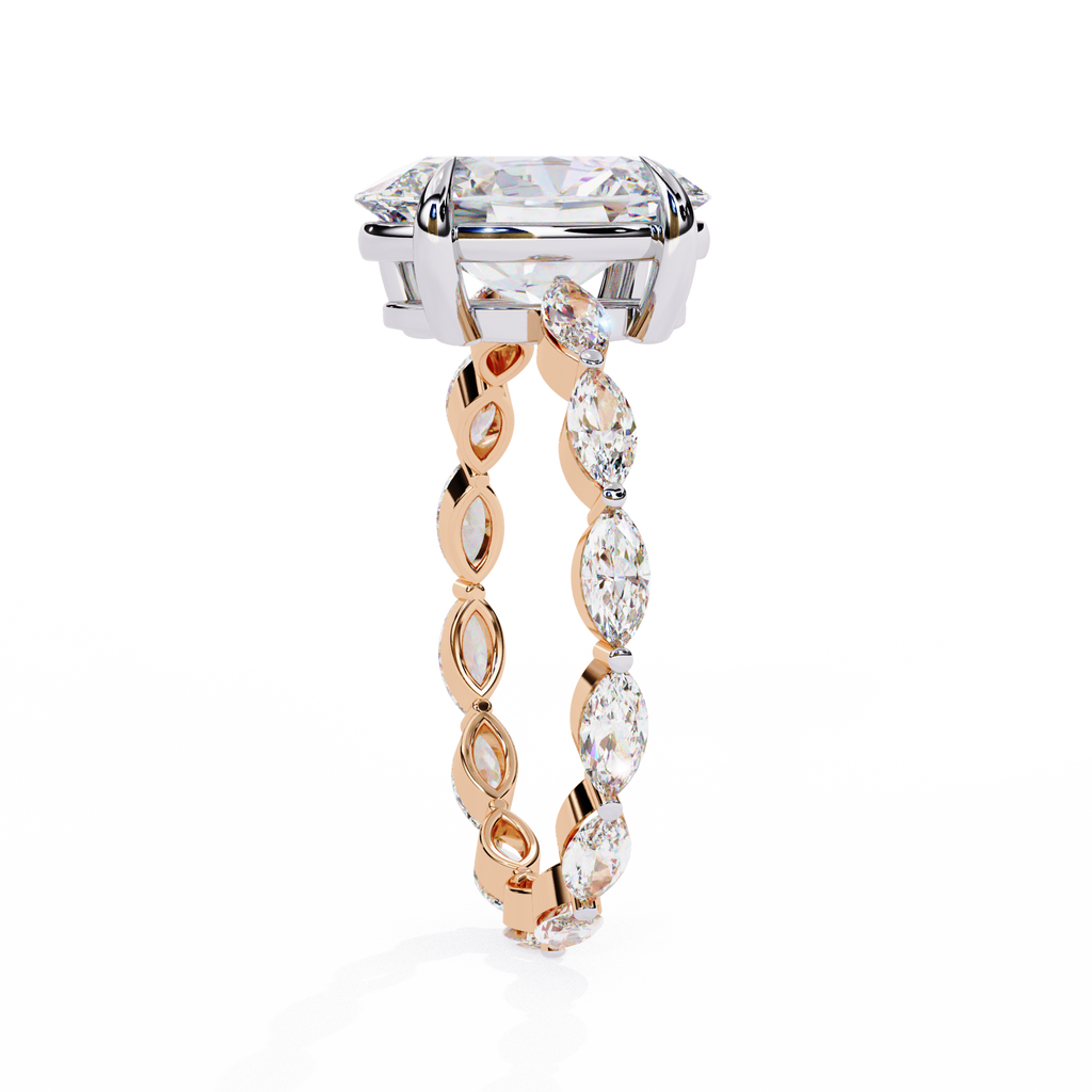 Rose Gold Oval Cut Diamond Ring with Marquise Eternity Band