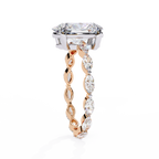 Rose Gold Oval Cut Diamond Ring with Marquise Eternity Band