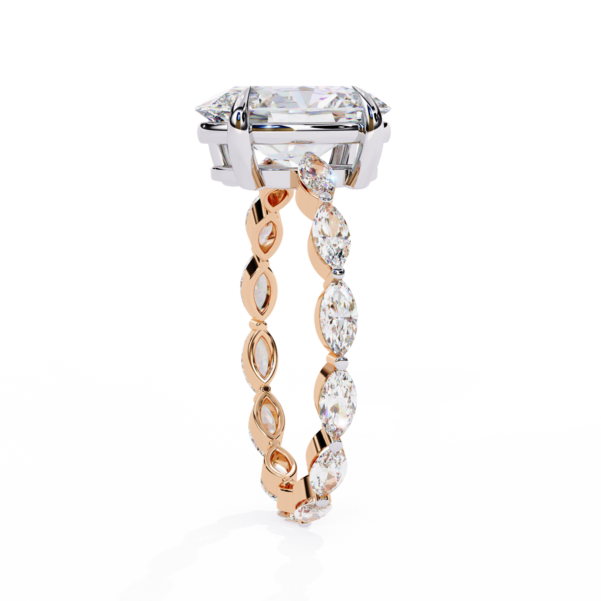 Rose Gold Oval Cut Diamond Ring with Marquise Eternity Band