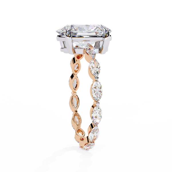 Rose Gold Oval Cut Diamond Ring with Marquise Eternity Band