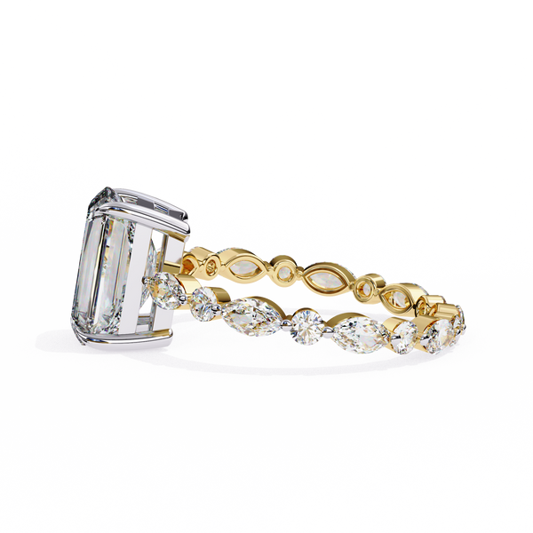 Yellow Gold Radiant Cut Diamond Ring with Pear and Round Accents