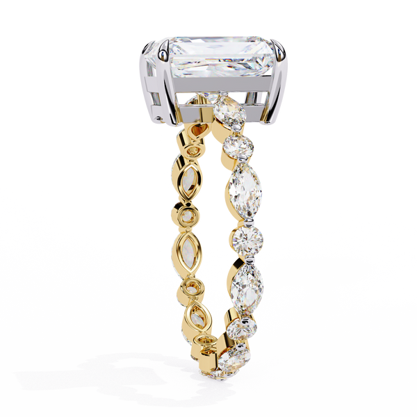 Yellow Gold Radiant Cut Diamond Ring with Pear and Round Accents