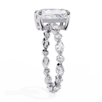White Gold Radiant Cut Diamond Ring with Pear and Round Accents