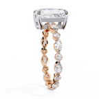 Rose Gold Radiant Cut Diamond Ring with Pear and Round Accent Band