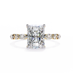 Yellow Gold Radiant Cut Diamond Ring with Pear and Round Accents
