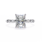 White Gold Radiant Cut Diamond Ring with Pear and Round Accents