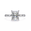 White Gold Radiant Cut Diamond Ring with Pear and Round Accents