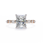 Rose Gold Radiant Cut Diamond Ring with Pear and Round Accent Band