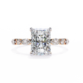 Rose Gold Radiant Cut Diamond Ring with Pear and Round Accent Band