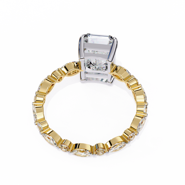 Yellow Gold Radiant Cut Diamond Ring with Pear and Round Accents