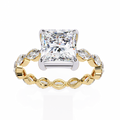 Yellow Gold Princess Cut Diamond Ring with Marquise Eternity Accents