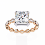 Rose Gold Princess Cut Diamond Ring with Marquise Eternity Band