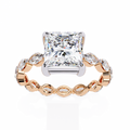 Rose Gold Princess Cut Diamond Ring with Marquise Eternity Band