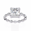 White Gold Princess Cut Diamond Ring with Marquise Eternity Band and Four Prong Setting
