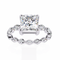 White Gold Princess Cut Diamond Ring with Marquise Eternity Band and Four Prong Setting