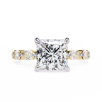 Yellow Gold Princess Cut Diamond Ring with Marquise Eternity Accents