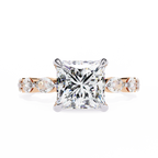 Rose Gold Princess Cut Diamond Ring with Marquise Eternity Band
