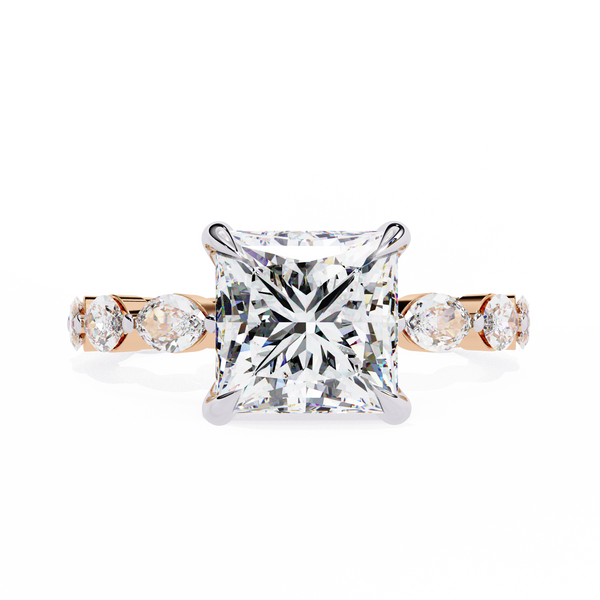Rose Gold Princess Cut Diamond Ring with Marquise Eternity Band