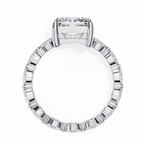 White Gold Princess Cut Diamond Ring with Marquise Eternity Band and Four Prong Setting