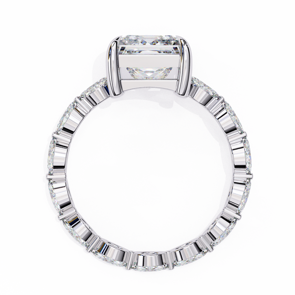 White Gold Princess Cut Diamond Ring with Marquise Eternity Band and Four Prong Setting