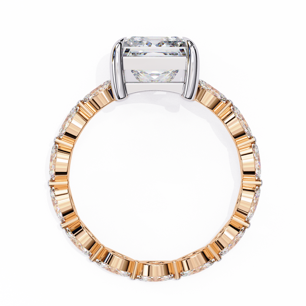 Rose Gold Princess Cut Diamond Ring with Marquise Eternity Band