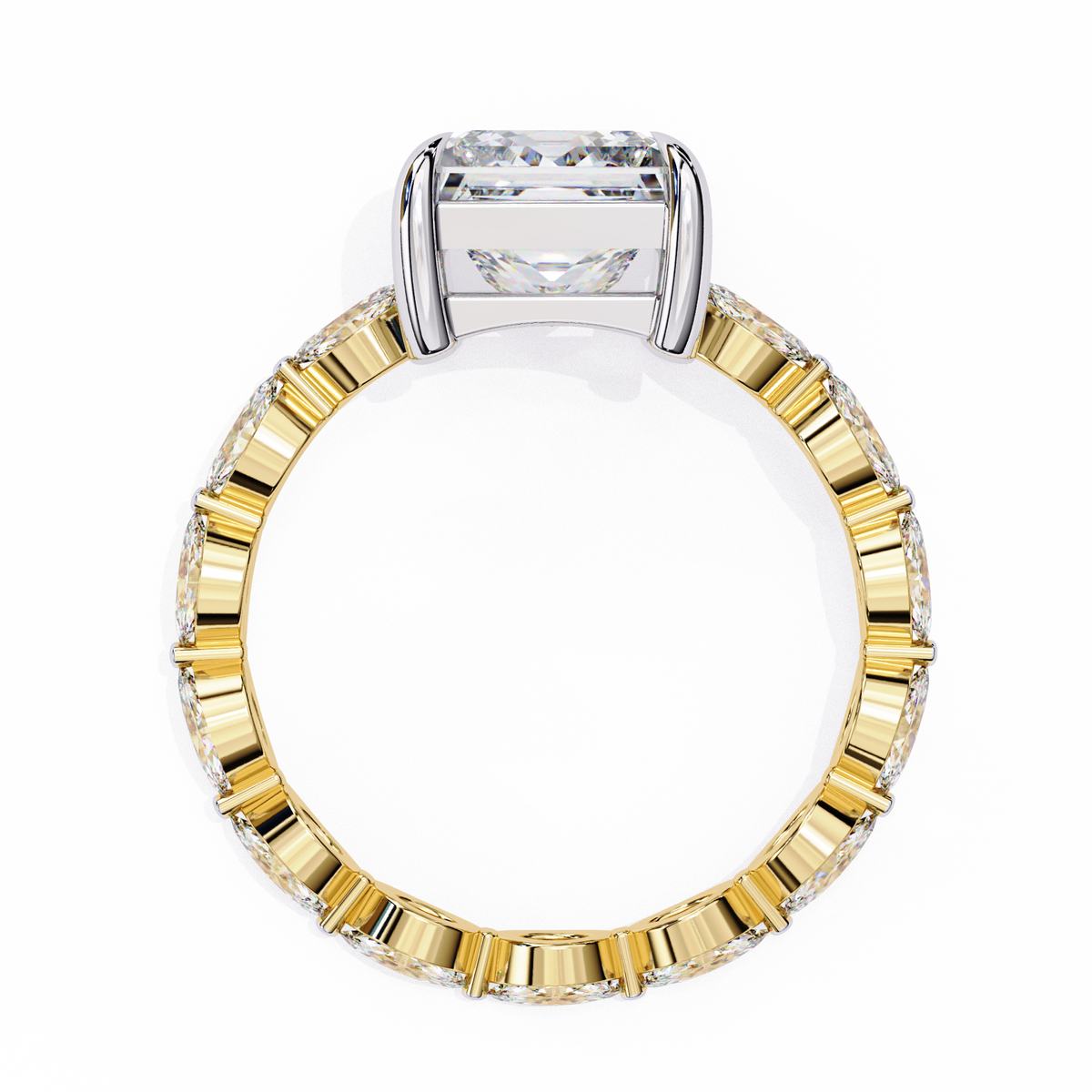 Yellow Gold Princess Cut Diamond Ring with Marquise Eternity Accents