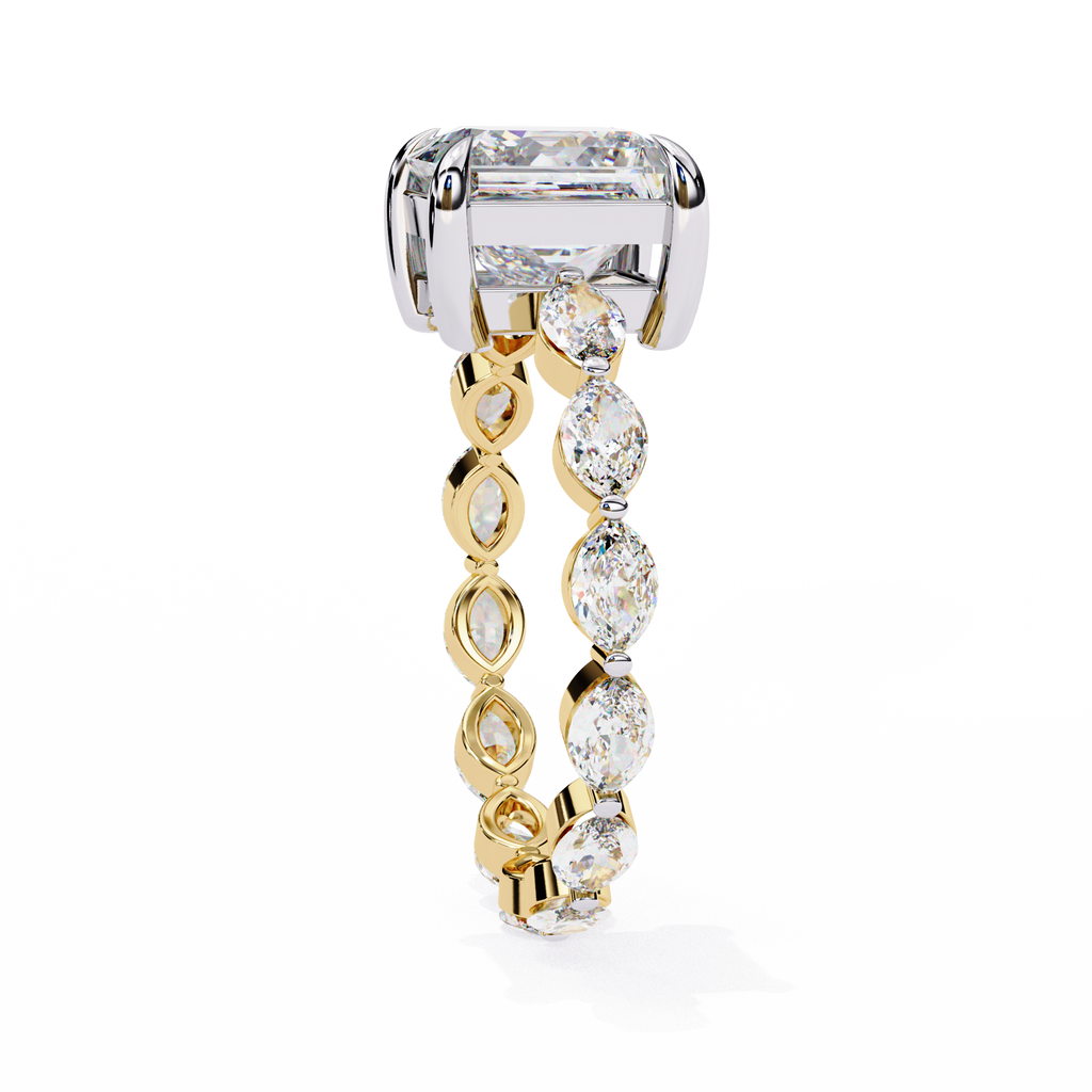 Yellow Gold Princess Cut Diamond Ring with Marquise Eternity Accents