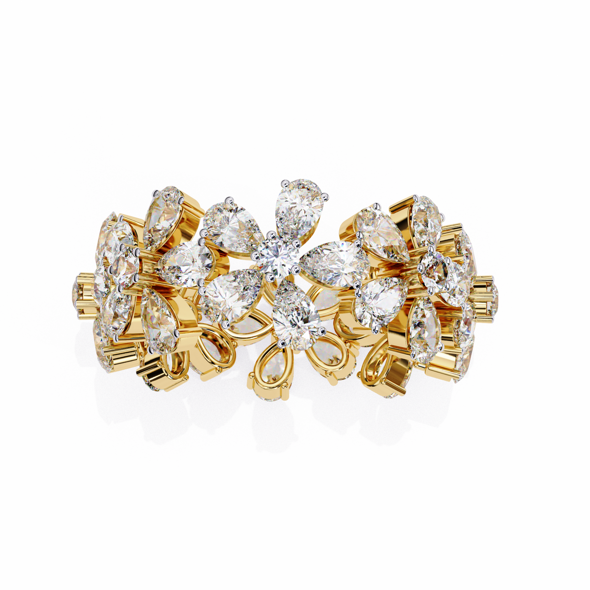 Yellow Gold Pear Cluster Diamond Floral Eternity Ring
