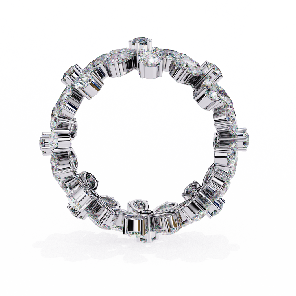 White Gold Pear Cluster Diamond Floral Eternity Ring