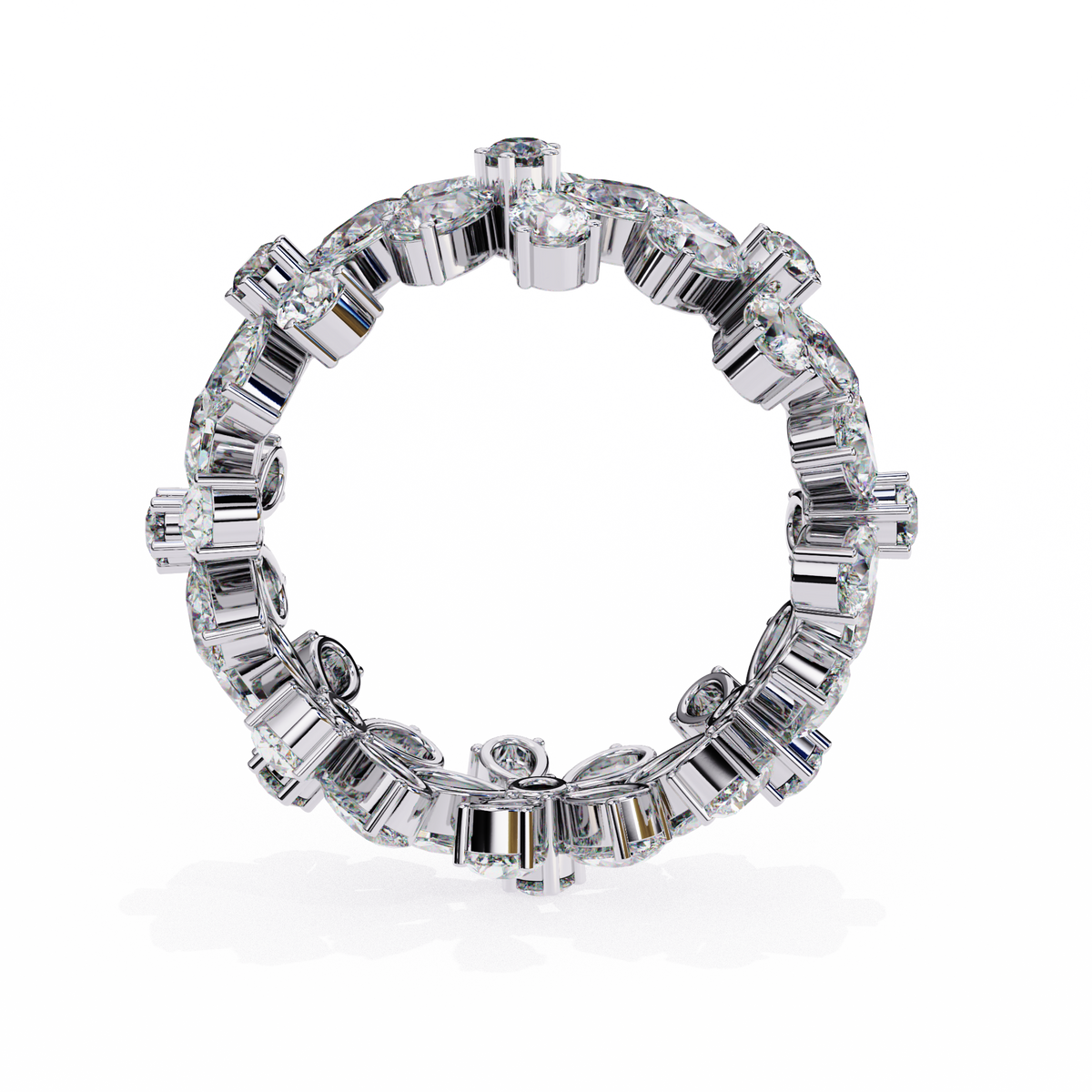 White Gold Pear Cluster Diamond Floral Eternity Ring
