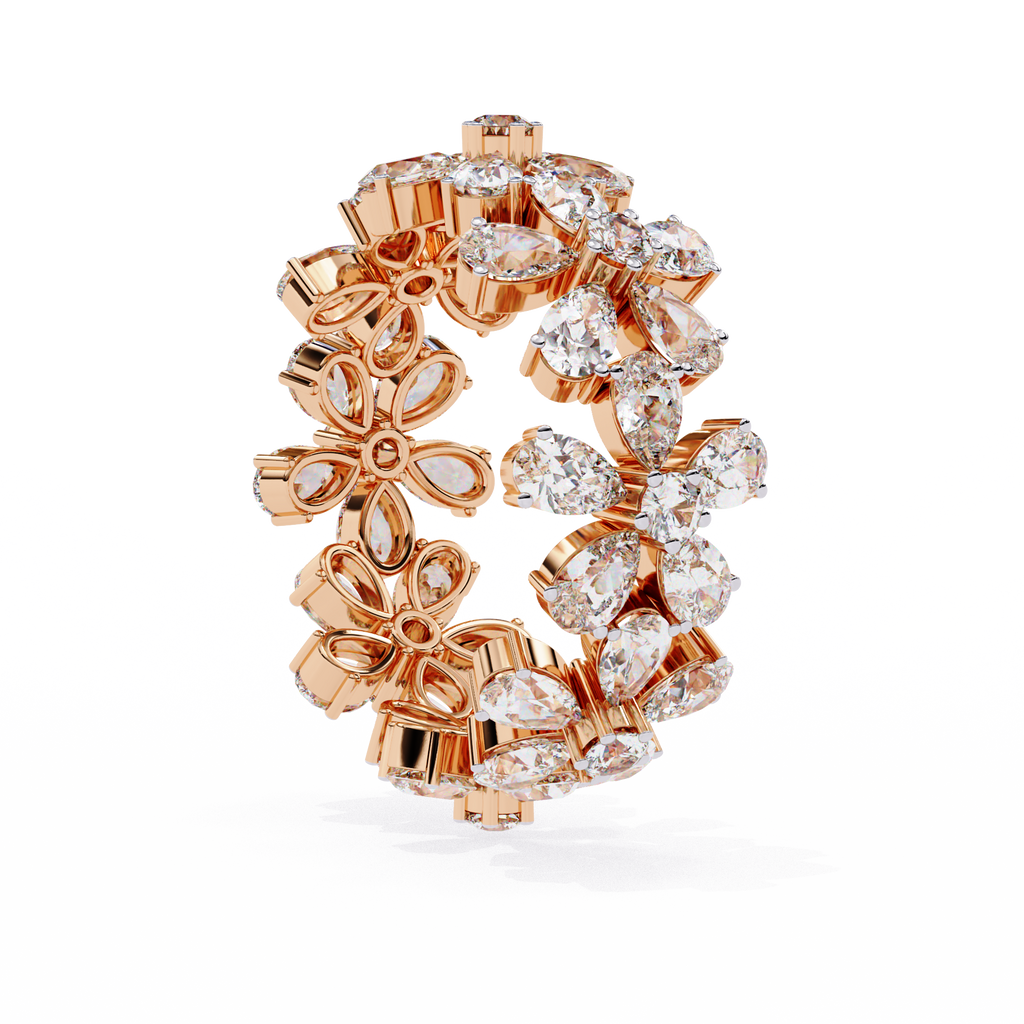 Rose Gold Pear Cluster Diamond Floral Eternity Ring