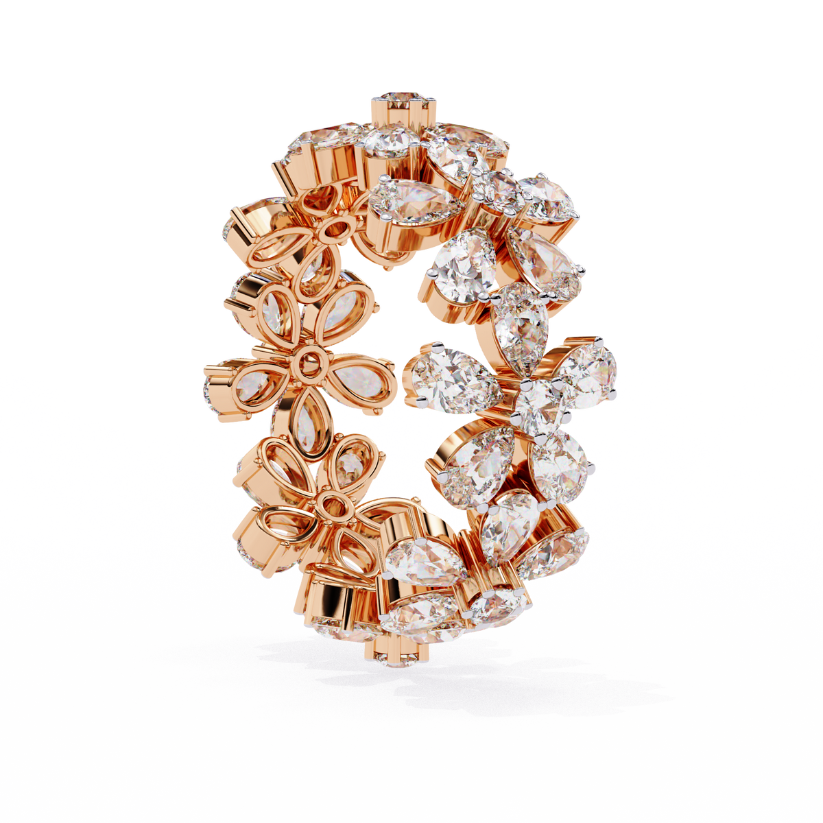 Rose Gold Pear Cluster Diamond Floral Eternity Ring