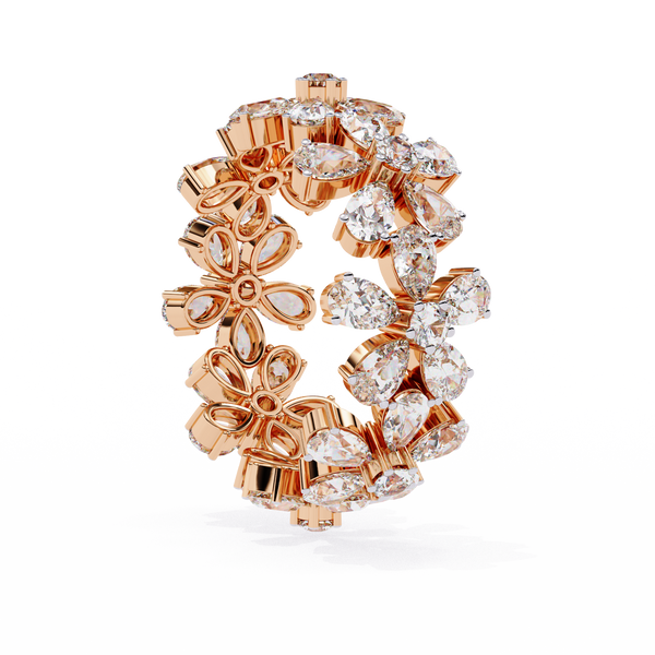 Rose Gold Pear Cluster Diamond Floral Eternity Ring