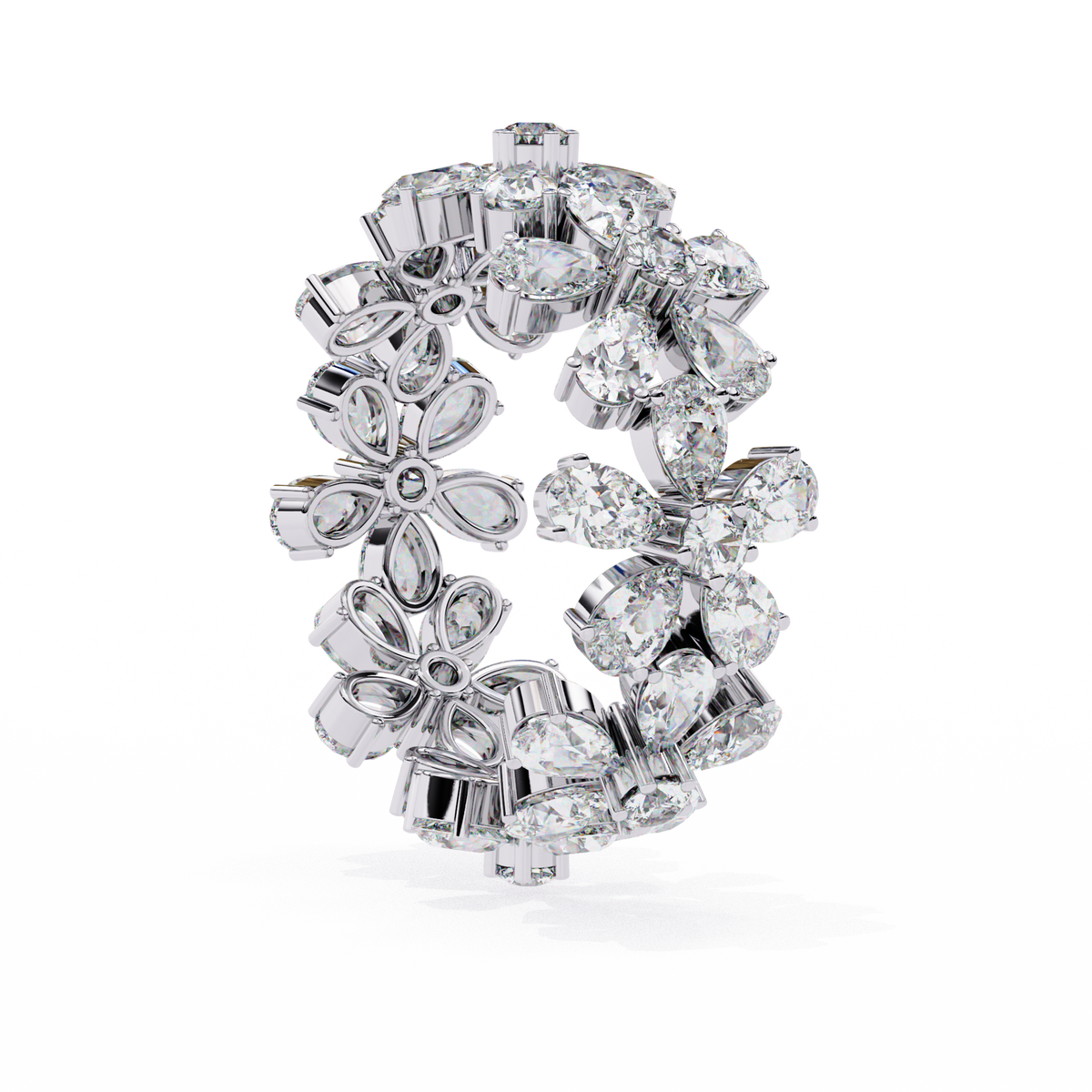 White Gold Pear Cluster Diamond Floral Eternity Ring
