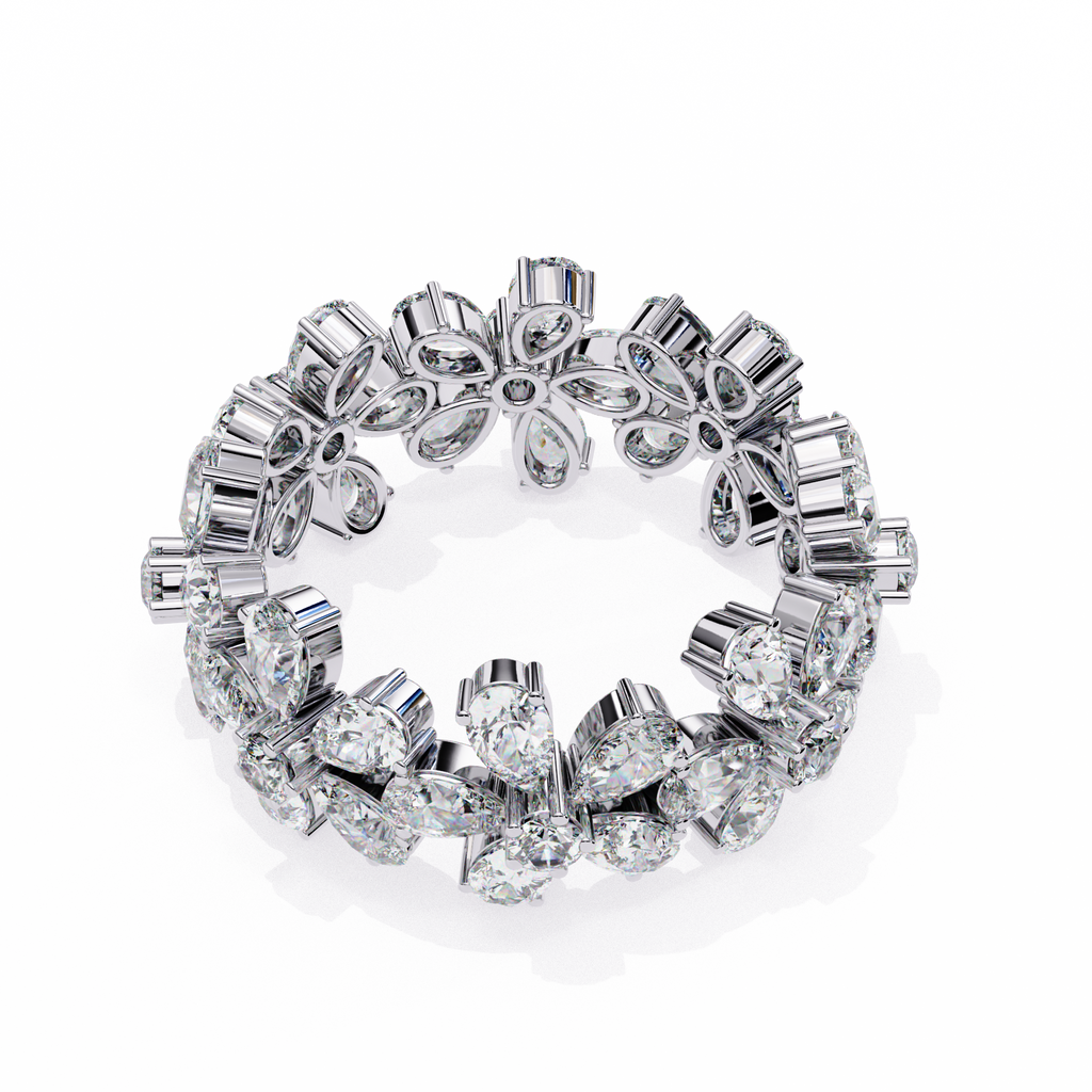 White Gold Pear Cluster Diamond Floral Eternity Ring