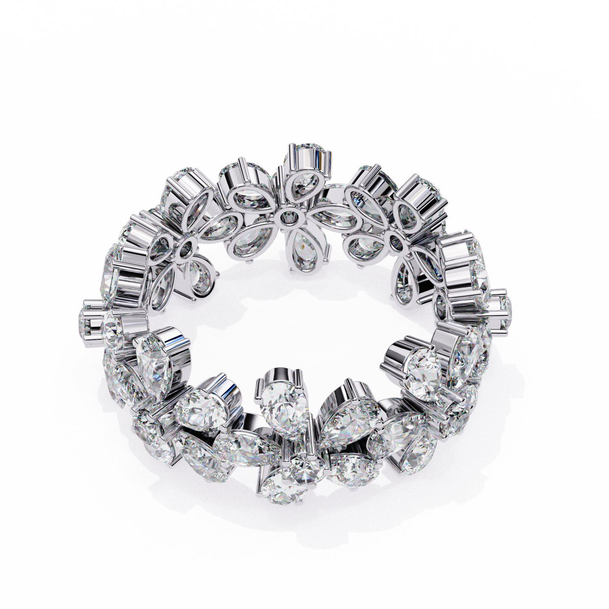 White Gold Pear Cluster Diamond Floral Eternity Ring