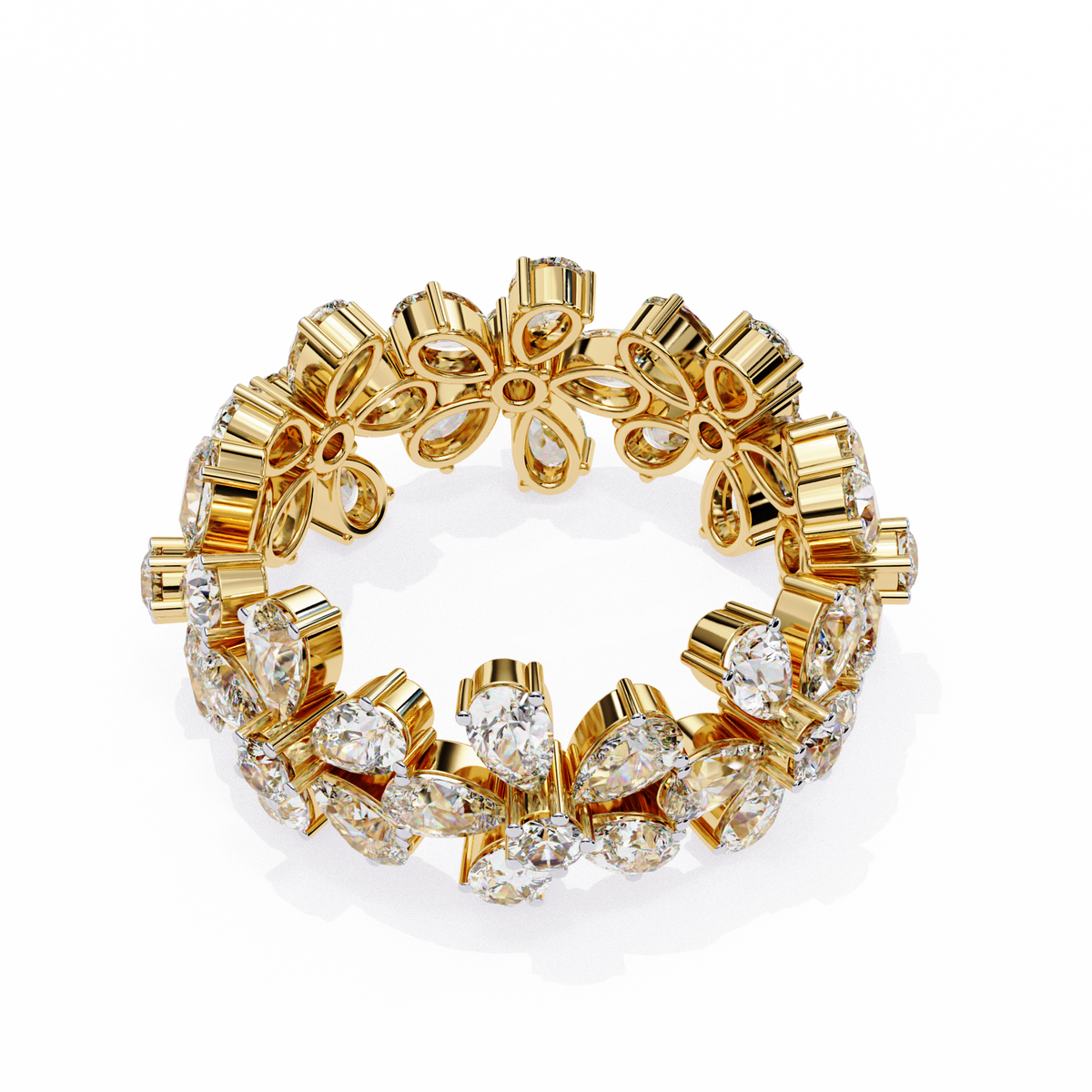 Yellow Gold Pear Cluster Diamond Floral Eternity Ring