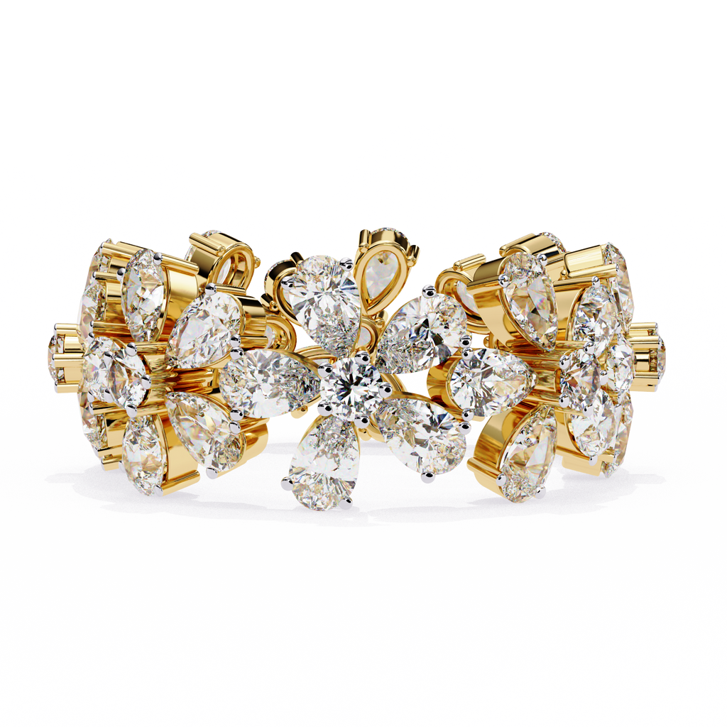 Yellow Gold Pear Cluster Diamond Floral Eternity Ring