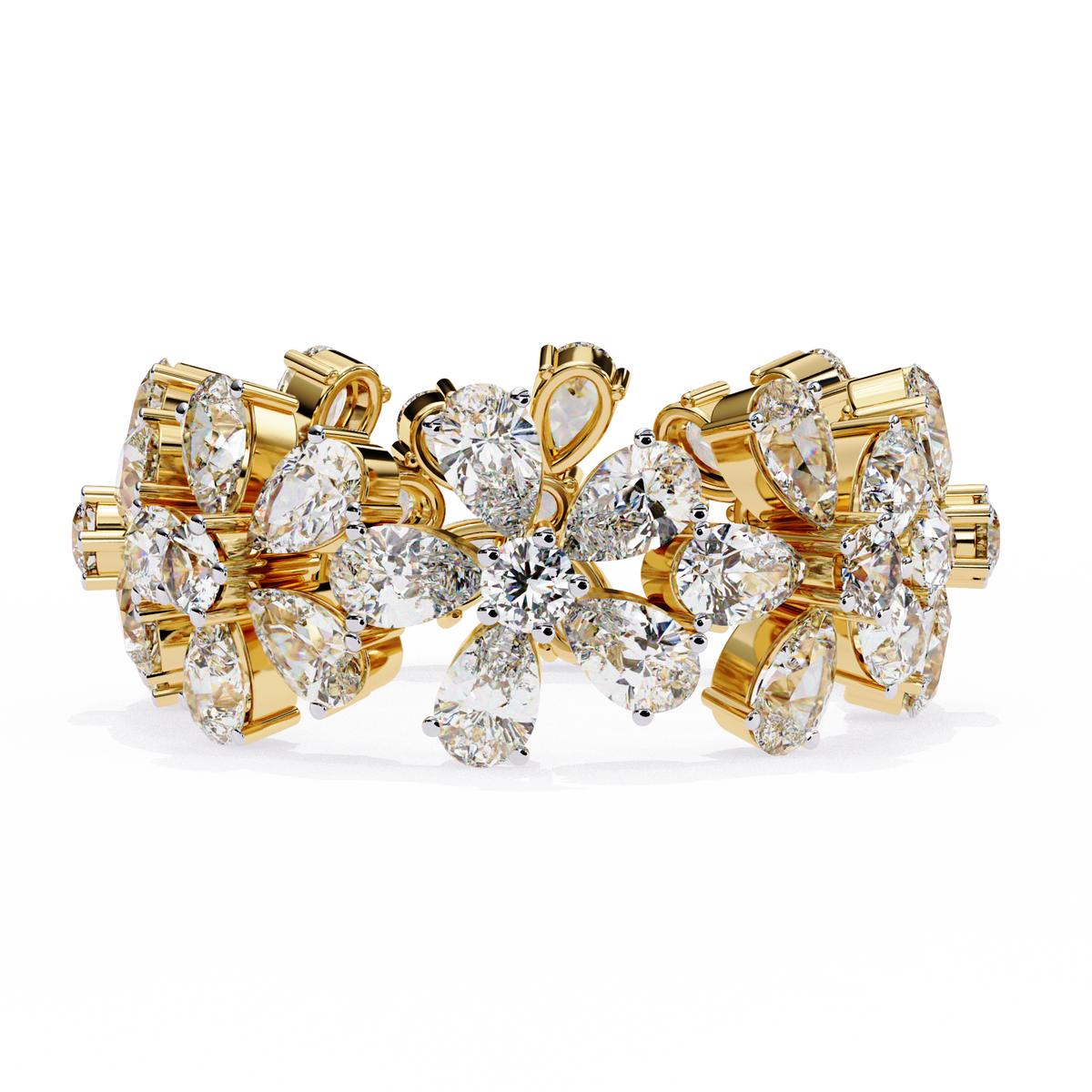 Yellow Gold Pear Cluster Diamond Floral Eternity Ring