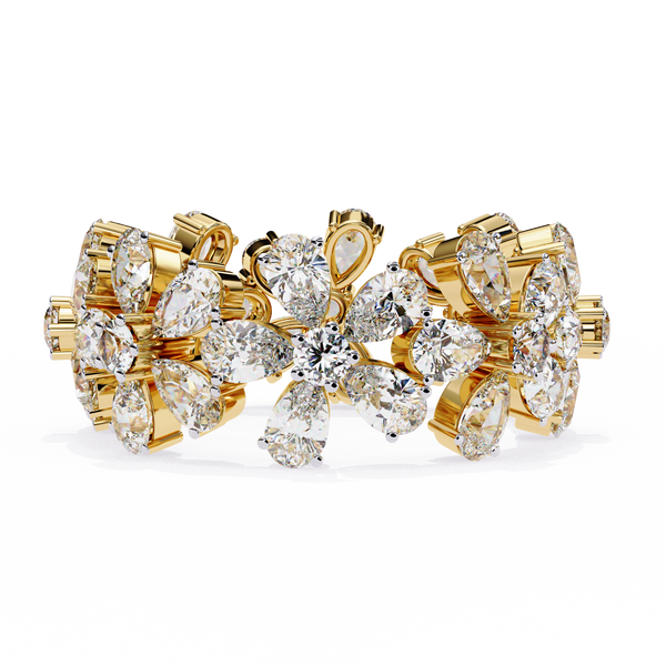 Yellow Gold Pear Cluster Diamond Floral Eternity Ring