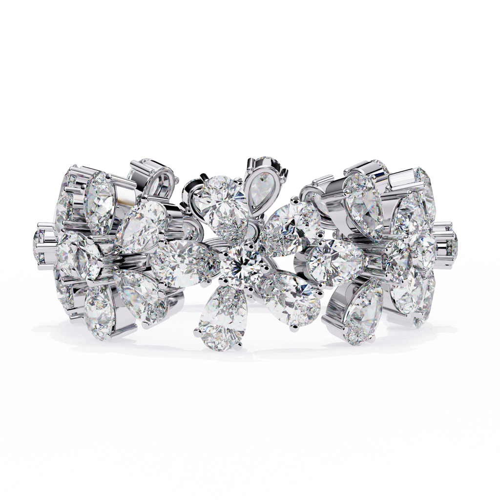 White Gold Pear Cluster Diamond Floral Eternity Ring