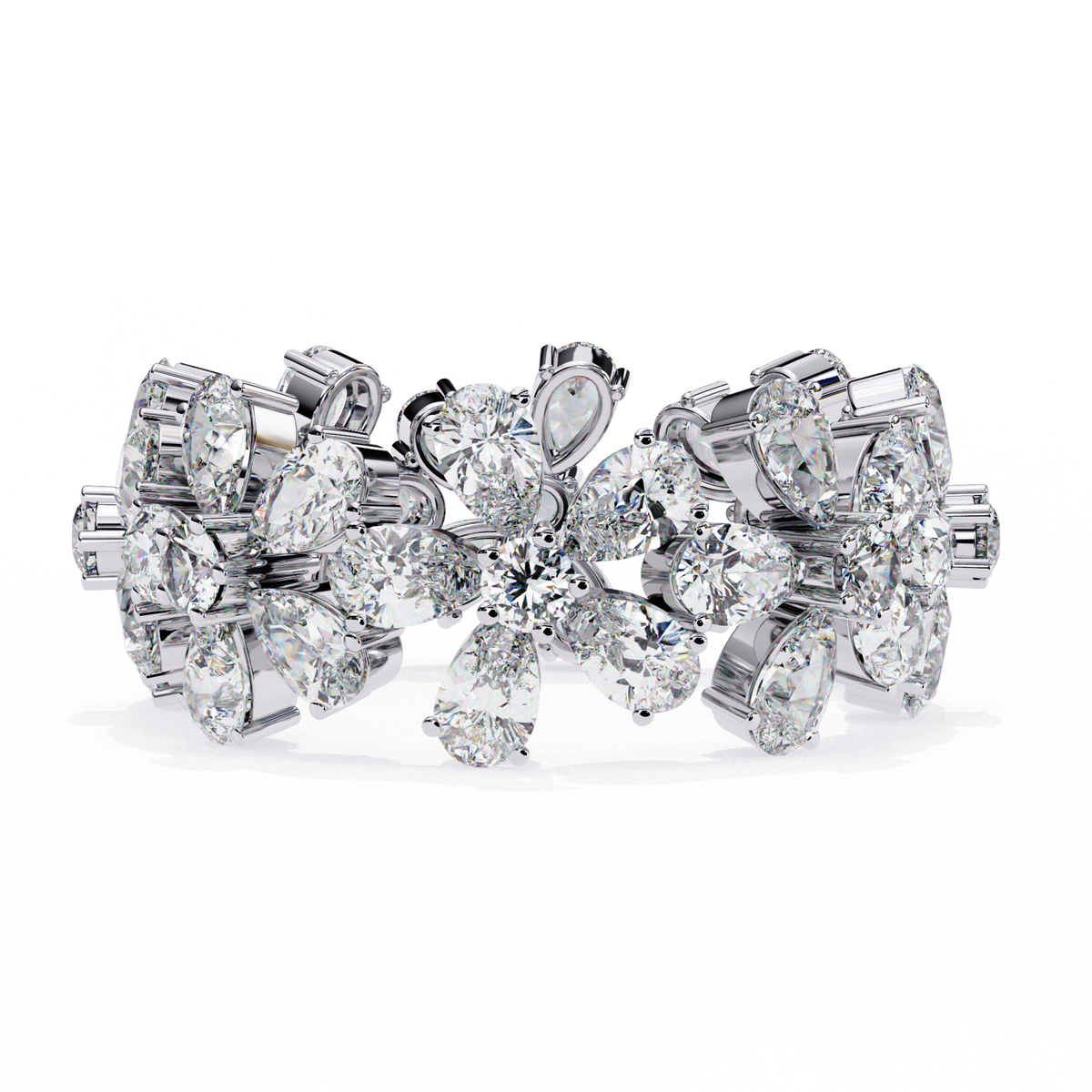 White Gold Pear Cluster Diamond Floral Eternity Ring