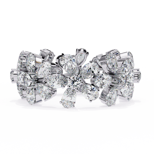 White Gold Pear Cluster Diamond Floral Eternity Ring