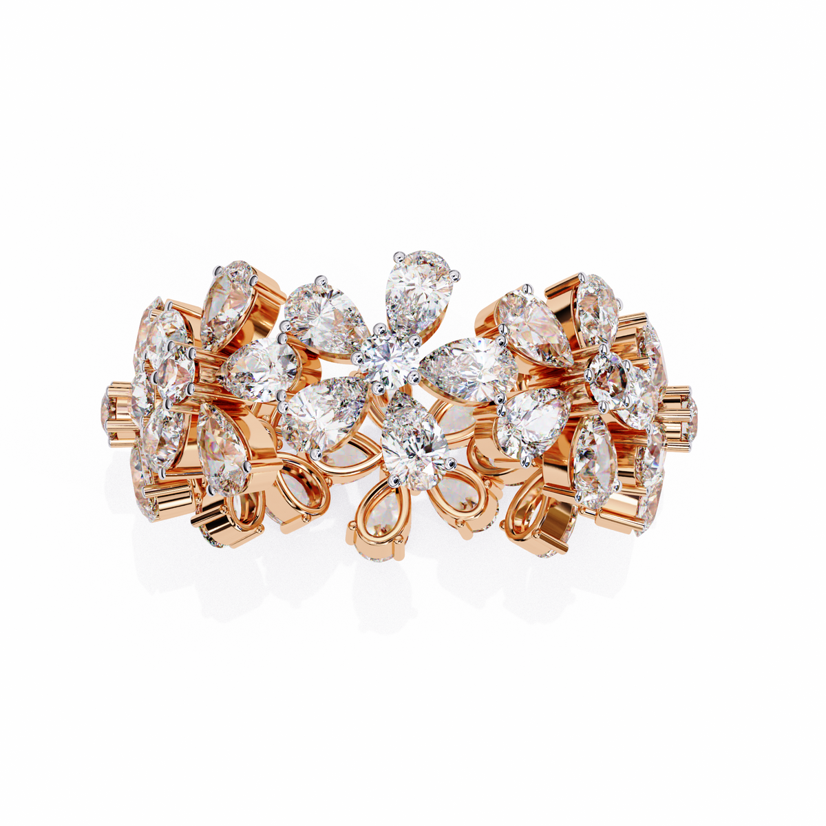 Rose Gold Pear Cluster Diamond Floral Eternity Ring