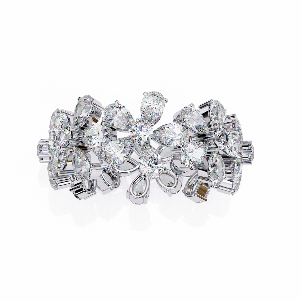 White Gold Pear Cluster Diamond Floral Eternity Ring